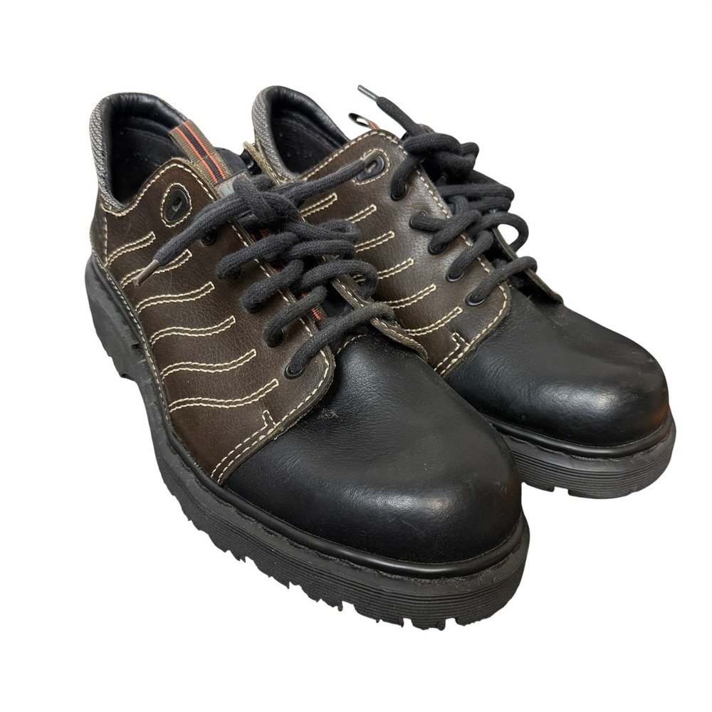 Dr Martens AW004 Shoes Mens 11 Brown Black Leather Made in England Lace Up Lug